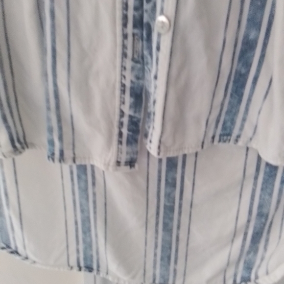 Love fire gently warn long sleeve button up strip  shirt distresses  Hilo - Picture 5 of 6